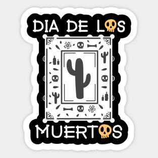 Día De Los Muertos - White and Orange - Papel Picado - Black Cactus Sticker